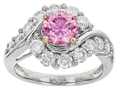 MOISSANITE FIRE(R) & PINK MOISSANITE 2.44CTW DEW ROUND PLATINEVE(R) RING - Size 5