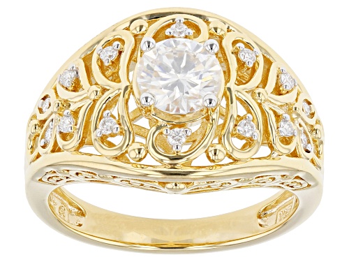 MOISSANITE FIRE(R) .94CTW DEW ROUND 14K YELLOW GOLD OVER SILVER RING - Size 9