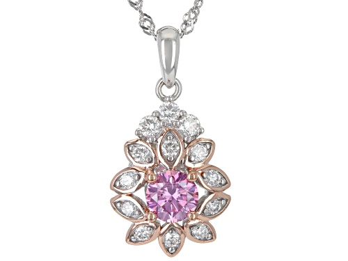 Photo of MOISSANITE FIRE(R) & PINK MOISSANITE 1.28CTW DEW ROUND PLATINEVE(R) TWO TONE PENDANT/CHAIN