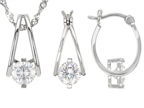 MOISSANITE FIRE(R) 2.40CTW DEW ROUND PLATINEVE(R) PENDANT WITH CHAIN & EARRING SET