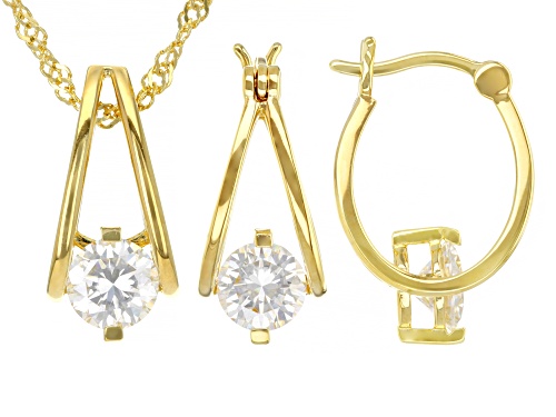 MOISSANITE FIRE(R) 2.40CTW DEW 14K YELLOW GOLD OVER SILVER PENDANT WITH CHAIN & EARRING SET