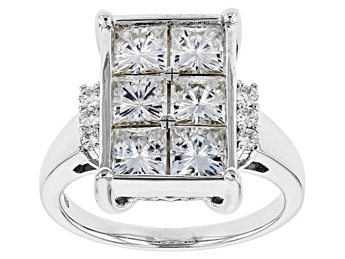 Moissanite Fire® 3.78ctw Diamond Equivalent Weight Square Brilliant And Round Platineve™ Ring - Size 6