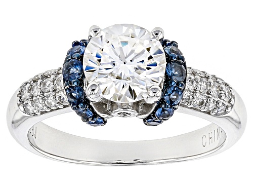 Moissanite Fire® 1.46ctw Dew With .41ctw Blue Sapphire Platineve™ Ring - Size 11