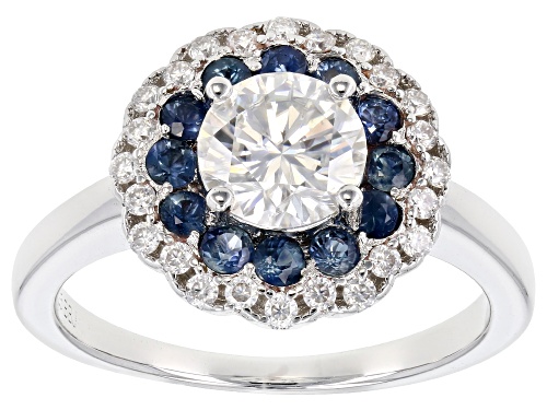 Moissanite Fire® 1.24ctw Dew With .54ctw Blue Sapphire Platineve® Ring - Size 10