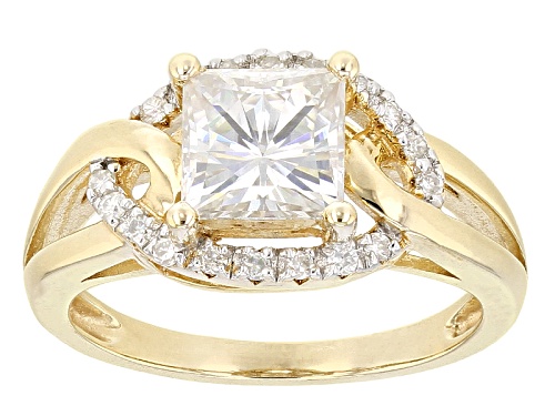 Moissanite Fire® 2.28ctw Dew Square Brilliant and Round 14k Yellow Gold Over Sterling Silver Ring - Size 9