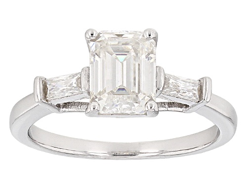 Photo of Moissanite Fire® 1.93ctw Dew Emerald Cut And Baguette Platineve® Ring - Size 9