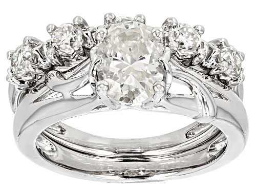 Photo of Moissanite Fire® 2.15ctw Diamond Equivalent Weight Oval And Round Platineve™ Ring With Band - Size 10