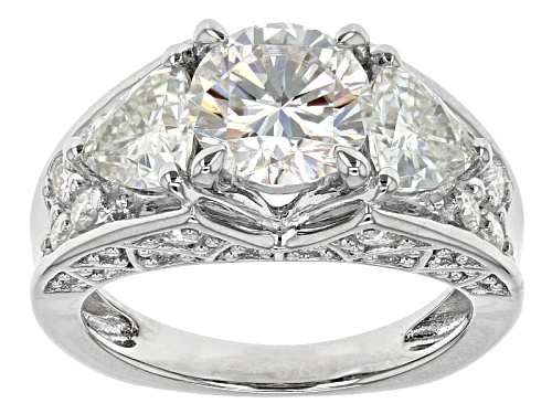 Photo of Moissanite Fire® 4.02ctw Dew Round And Trillion Cut Platineve™ Ring - Size 5