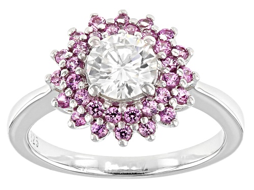 Moissanite Fire® .80ctw Dew And .61ctw Pink Sapphire Platineve™ Ring - Size 11
