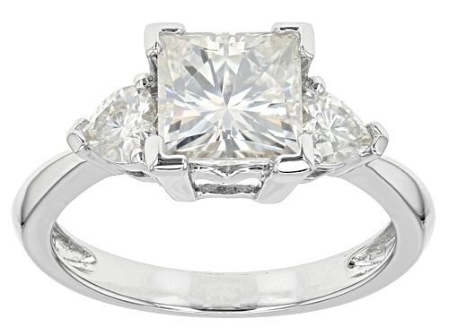 Photo of Moissanite Fire® 2.56ctw Dew Square Brilliant And Heart Shape Platineve® Ring - Size 10