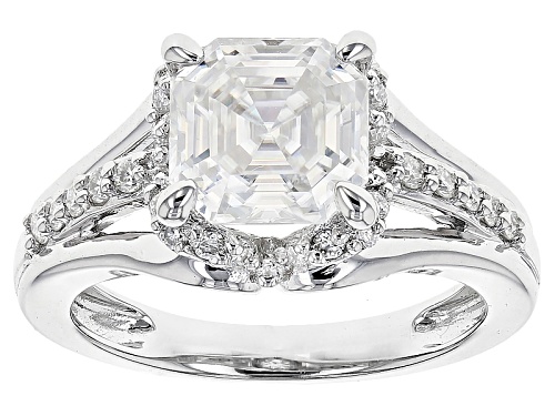 Photo of Moissanite Fire® 3.38ctw Diamond Equivalent Weight Asscher Cut And Round Platineve™ Ring - Size 8