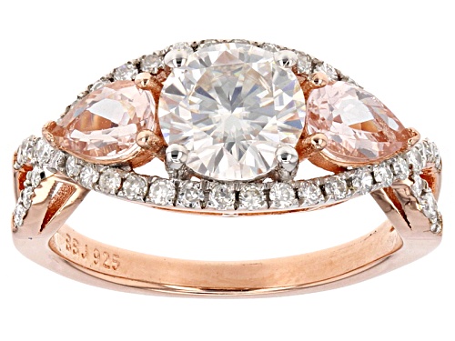 Photo of Moissanite Fire™ 1.60ctw Dew With .66ctw Morganite 14k Rose Gold Over Sterling Silver Ring - Size 7