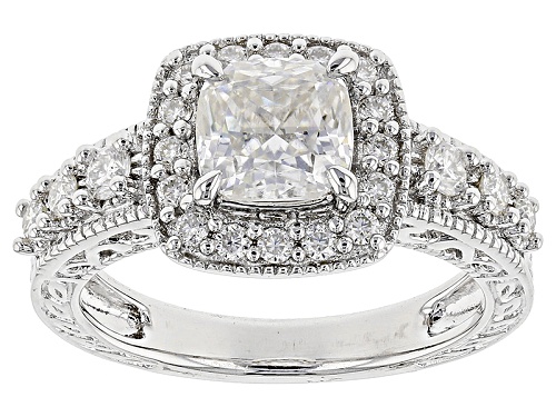 Moissanite Fire® 1.84ctw Dew Cushion Cut And Round Platineve™ Ring - Size 9