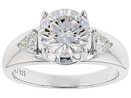 MOISSANITE FIRE(R) 2.18CTW DIAMOND EQUIVALENT WEIGHT ROUND AND TRILLION CUT PLATINEVE(TM) RING - Size 10