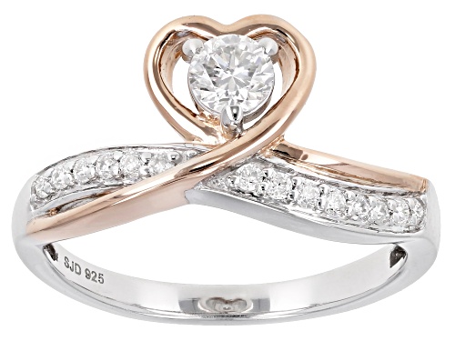 Moissanite Fire® .37ctw Dew Platineve™ And 14k Rose Gold Over Platineve™ Two Tone Ring - Size 6