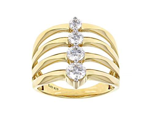MOISSANITE FIRE(R) .82CTW DIAMOND EQUIVALENT WEIGHT ROUND 14K YELLOW GOLD OVER SILVER RING - Size 6