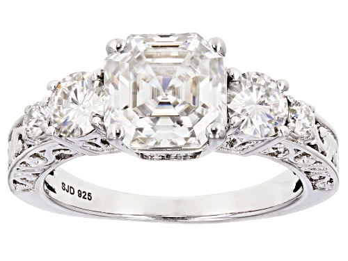 Photo of Moissanite Fire® 3.74ctw Dew Asscher Cut And Round Platineve™ Ring - Size 10