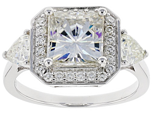 Photo of MOISSANITE FIRE® 3.34CTW DEW SQUARE BRILLIANT AND TRILLION CUT WITH ROUND PLATINEVE™ RING - Size 9