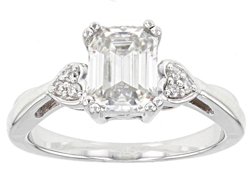 Photo of MOISSANITE FIRE® 1.81CTW DEW EMERALD CUT AND ROUND PLATINEVE® RING - Size 10