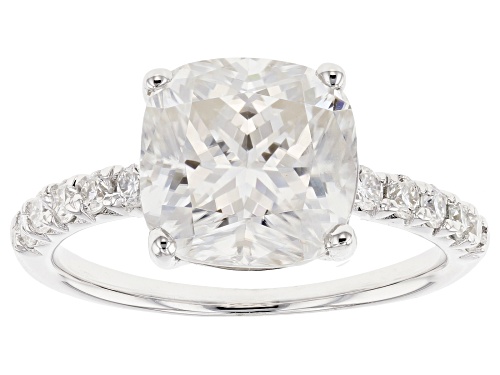 Photo of MOISSANITE FIRE® 4.50CTW DEW CUSHION CUT AND ROUND PLATINEVE™ RING - Size 10