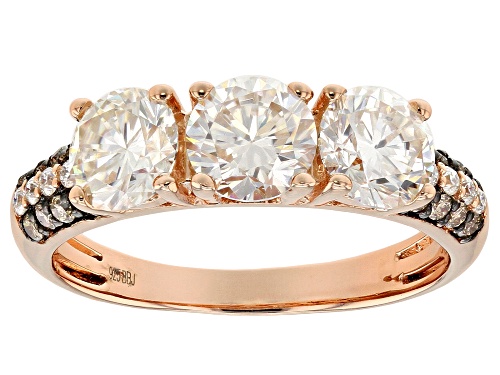 MOISSANITE FIRE® 1.88CTW DEW AND .14CTW CHAMPAGNE DIAMOND 14K ROSE GOLD OVER SILVER RING - Size 7