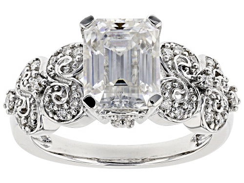 Photo of MOISSANITE FIRE® 2.86CTW DEW EMERALD CUT AND ROUND PLATINEVE™ RING - Size 8