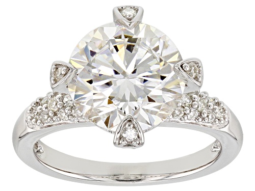 Photo of MOISSANITE FIRE® 4.60CTW DIAMOND EQUIVALENT WEIGHT ROUND PLATINEVE™ RING - Size 7