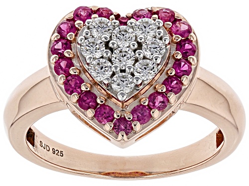 MOISSANITE FIRE® .27CTW DEW AND .36CTW RUBY 14K ROSE GOLD OVER STERLING SILVER RING - Size 6