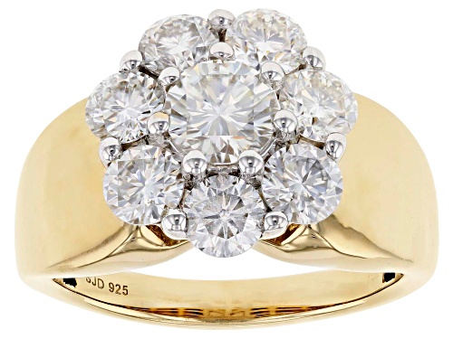 MOISSANITE FIRE(R) 2.21CTW DEW ROUND 14K YELLOW GOLD OVER SILVER RING - Size 10