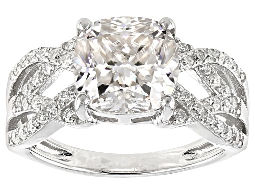 Photo of Moissanite Fire® 3.72ctw Diamond Equivalent Weight Square Cushion Cut And Round Platineve™ Ring - Size 11