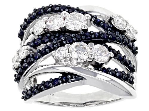 MOISSANITE FIRE® 1.30CTW DEW AND 1.03CTW BLUE SAPPHIRE PLATINEVE™ RING - Size 5
