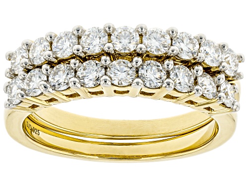 MOISSANITE FIRE® 1.08CTW DEW ROUND 14K YELLOW GOLD OVER SILVER SET OF TWO BANDS - Size 5