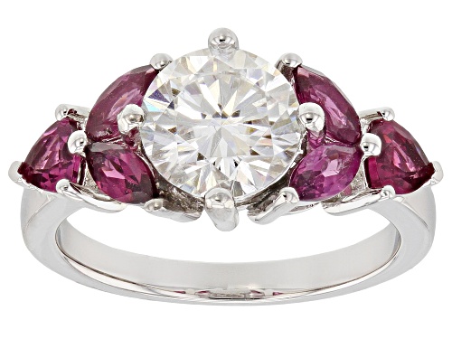 Photo of MOISSANITE FIRE® 1.90CT DEW ROUND AND .72CTW MARQUISE RHODOLITE GARNET PLATINEVE™ RING - Size 10