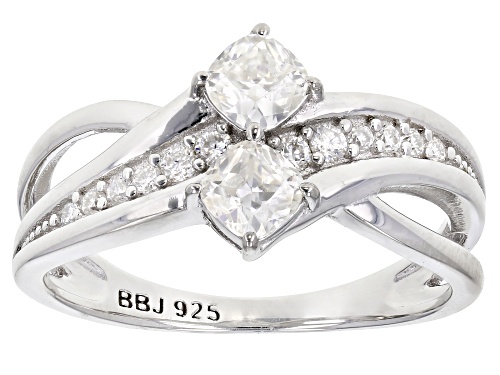 Photo of MOISSANITE FIRE® .82CTW DEW SQUARE CUSHION CUT AND ROUND PLATINEVE® RING - Size 8