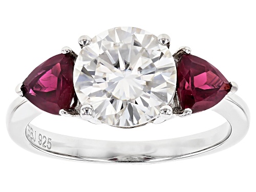 Photo of MOISSANITE FIRE® 2.20CTW AND 1.06CTW RHODOLITE  PLATINEVE® RING - Size 6