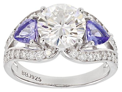Photo of MOISSANITE FIRE® 2.92CTW AND .86CTW TANZANITE PLATINEVE® RING - Size 10