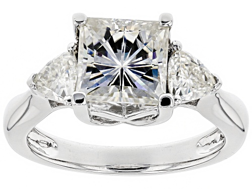 Photo of MOISSANITE FIRE® 3.10CTW DEW SQUARE BRILLIANT AND TRILLION CUT PLATINEVE® RING - Size 11