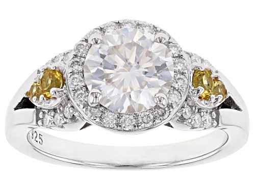 MOISSANITE FIRE® 1.80CTW DEW & .16CTW YELLOW SAPPHIRE PLATINEVE® RING - Size 9