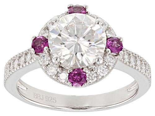 Photo of MOISSANITE FIRE® 2.28CTW DEW AND .29CTW GRAPE COLOR GARNET PLATINEVE® RING - Size 10