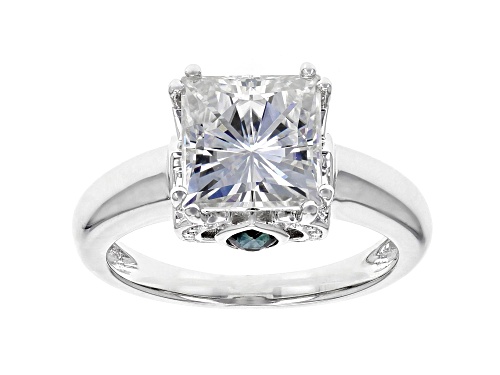 MOISSANITE FIRE(R) 3.10CT DEW SQUARE BRILLIANT AND .42CTW PEAR SHAPE BLUE SAPPHIRE PLATINEVE(R) RING - Size 11