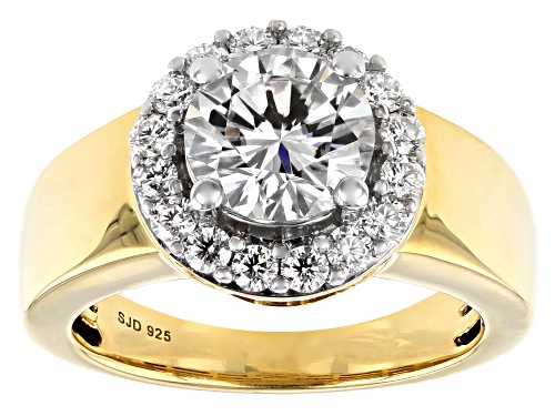 MOISSANITE FIRE(R) 2.38CTW DEW ROUND 14K YELLOW GOLD OVER SILVER RING - Size 11