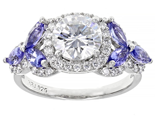 MOISSANITE FIRE® 2.02CTW DEW ROUND AND  .77CTW MARQUISE CUT TANZANITE PLATINEVE(R) RING - Size 6