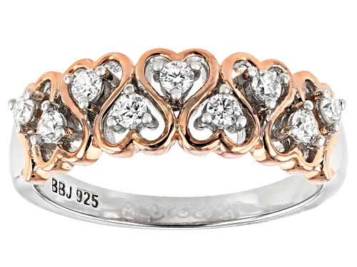 MOISSANITE FIRE(R) .27CTW DEW PLATINEVE(R) AND 14K ROSE GOLD OVER PLATINEVE(R) RING - Size 11