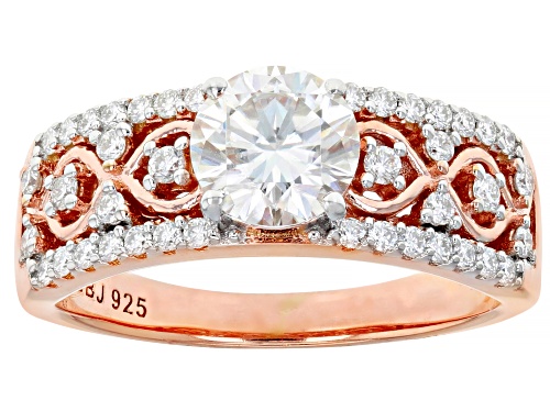MOISSANITE FIRE(R) 1.44CTW DEW ROUND 14K ROSE GOLD OVER SILVER RING - Size 9