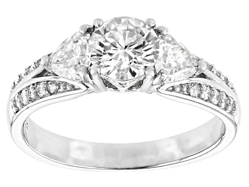 MOISSANITE FIRE(R) 1.60CTW DEW ROUND AND TRILLION CUT PLATINEVE(R) RING - Size 9