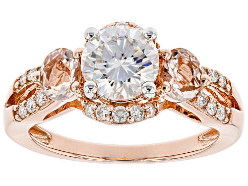 Photo of MOISSANITE FIRE(R) 1.48CTW DEW AND .58CTW MORGANITE 14K ROSE GOLD OVER SILVER RING - Size 8