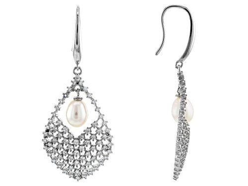 6-7mm White Cultured Freshwater Pearl & Bella Luce® Rhodium Over Sterling Silver Earrings