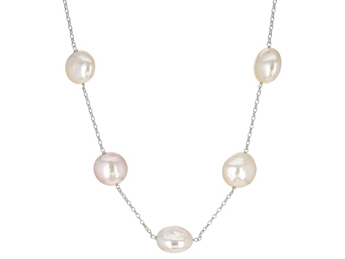 Photo of 13-16mm Multi-Color Cultured Freshwater Pearl Rhodium Over Sterling Silver 20 Inch Necklace - Size 20