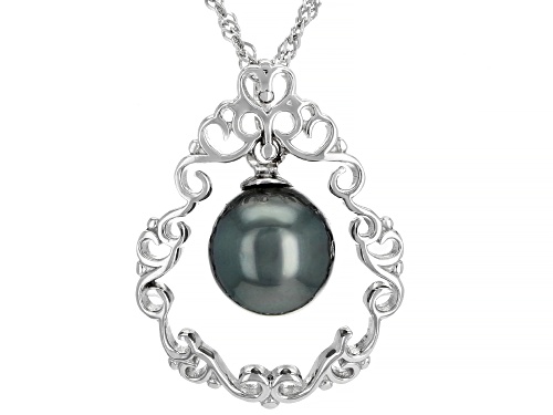Photo of 8-9mm Cultured Tahitian Pearl Rhodium Over Sterling Silver Pendant With Chain
