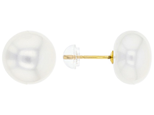 Photo of 11-11.5mm White Cultured Freshwater Pearl 14k Yellow Gold Stud Earrings